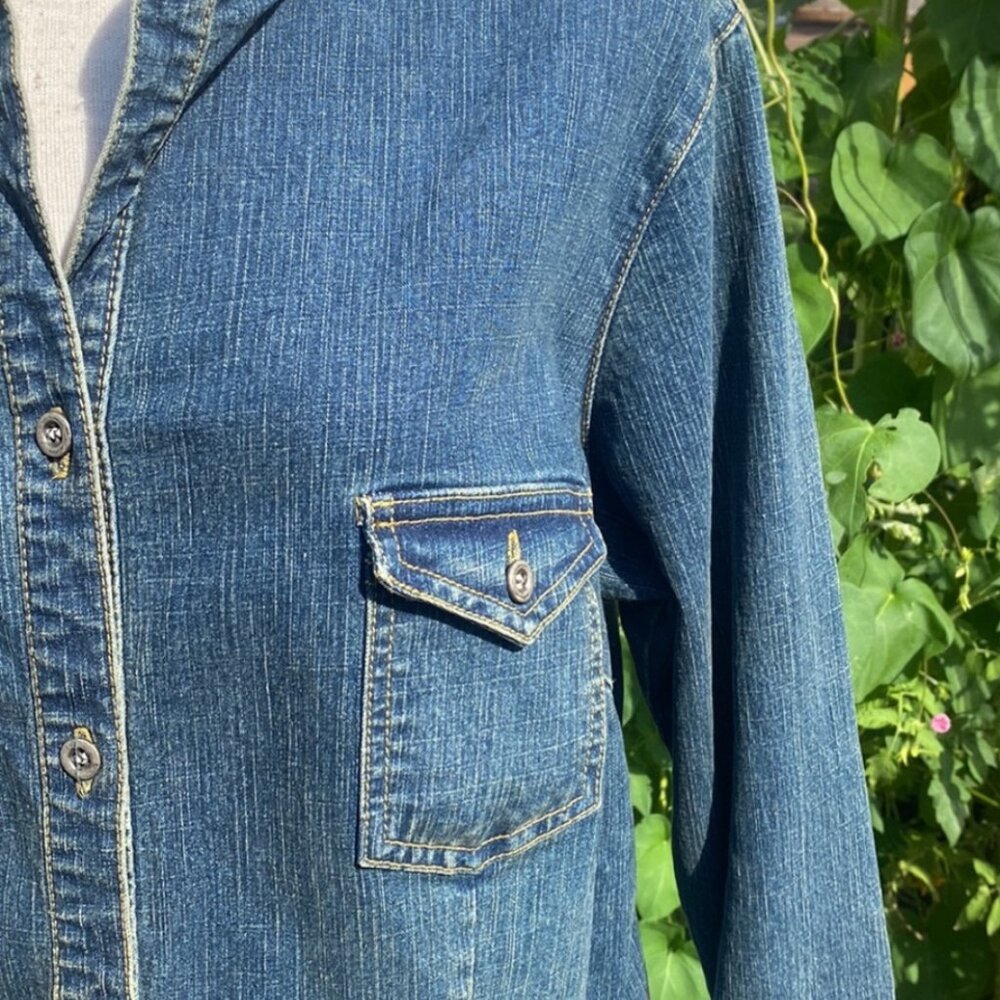Vintage Hot Kiss Long Denim Jacket | 90s Y2K Blue Jean Trucker Coat 14 - Picture 10 of 11